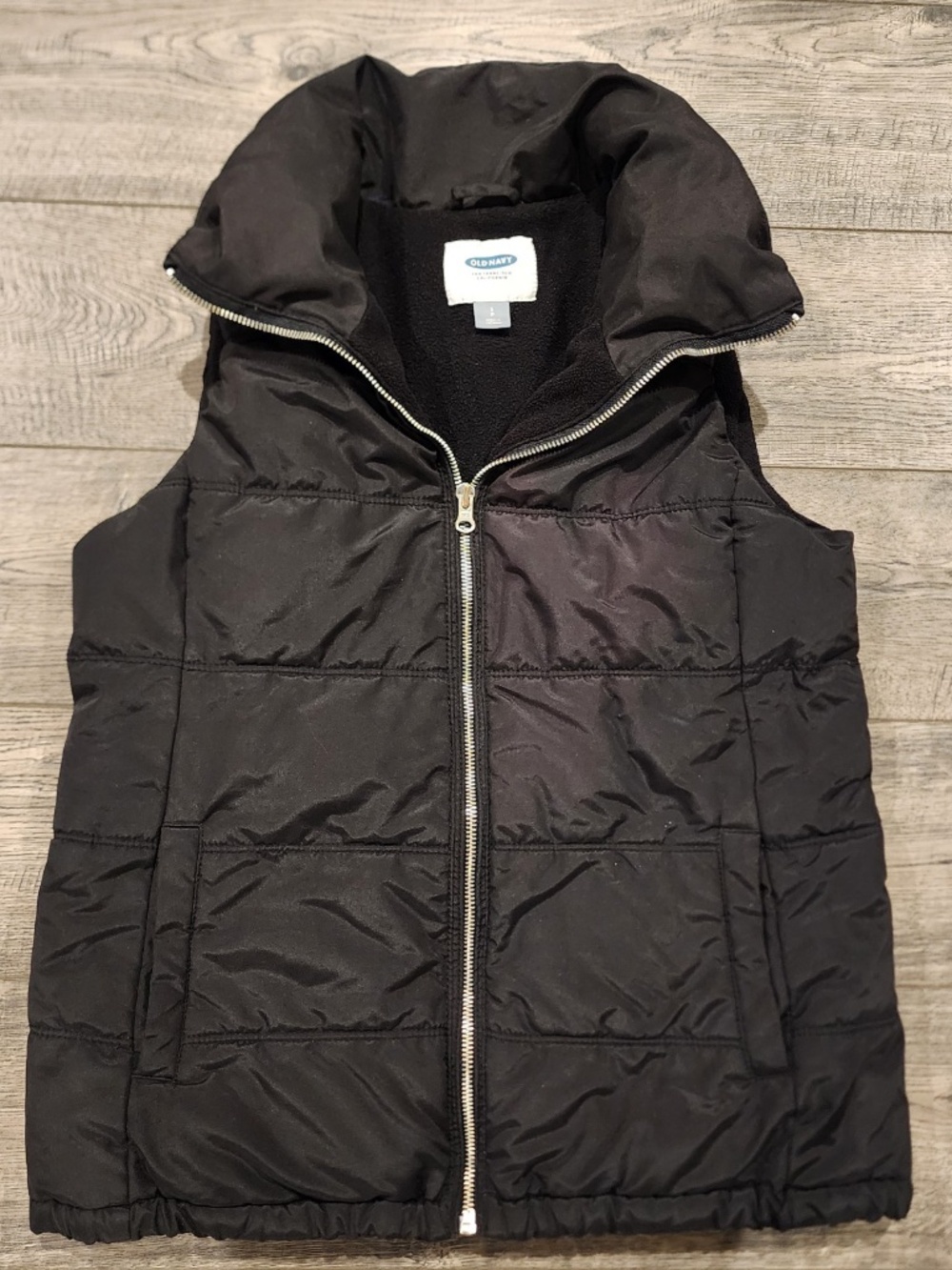 Old Navy Puffer Vest Small Fleece Lined Pockets Full Zip Up Black
